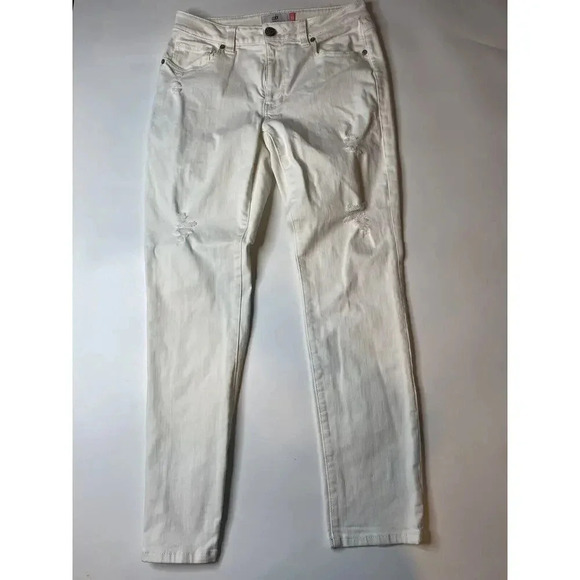 Cabi Jeans Slim High Rise Straight Leg Jeans White Distressed/Ripped Size 6 - Picture 2 of 8